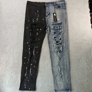 Waimea 2-Tone‎ Black White Holes Paint Splatter Skinny Fit Jeans 40 X 33 NWT